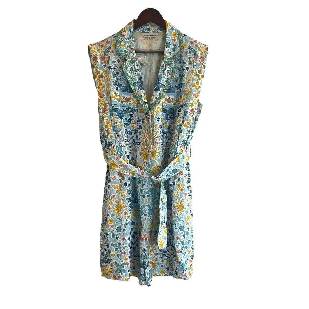 Ranna Gill at Anthropologie Sleeveless Collared Linen Romper Size Large NEW